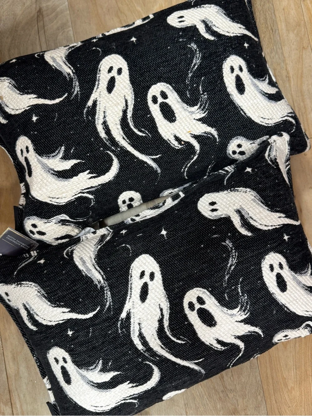 2 Ghost Print Decorative Throw Pillows Pair in Black and White